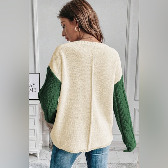 Green color block patched pocket sweater - Picture 6 of 6